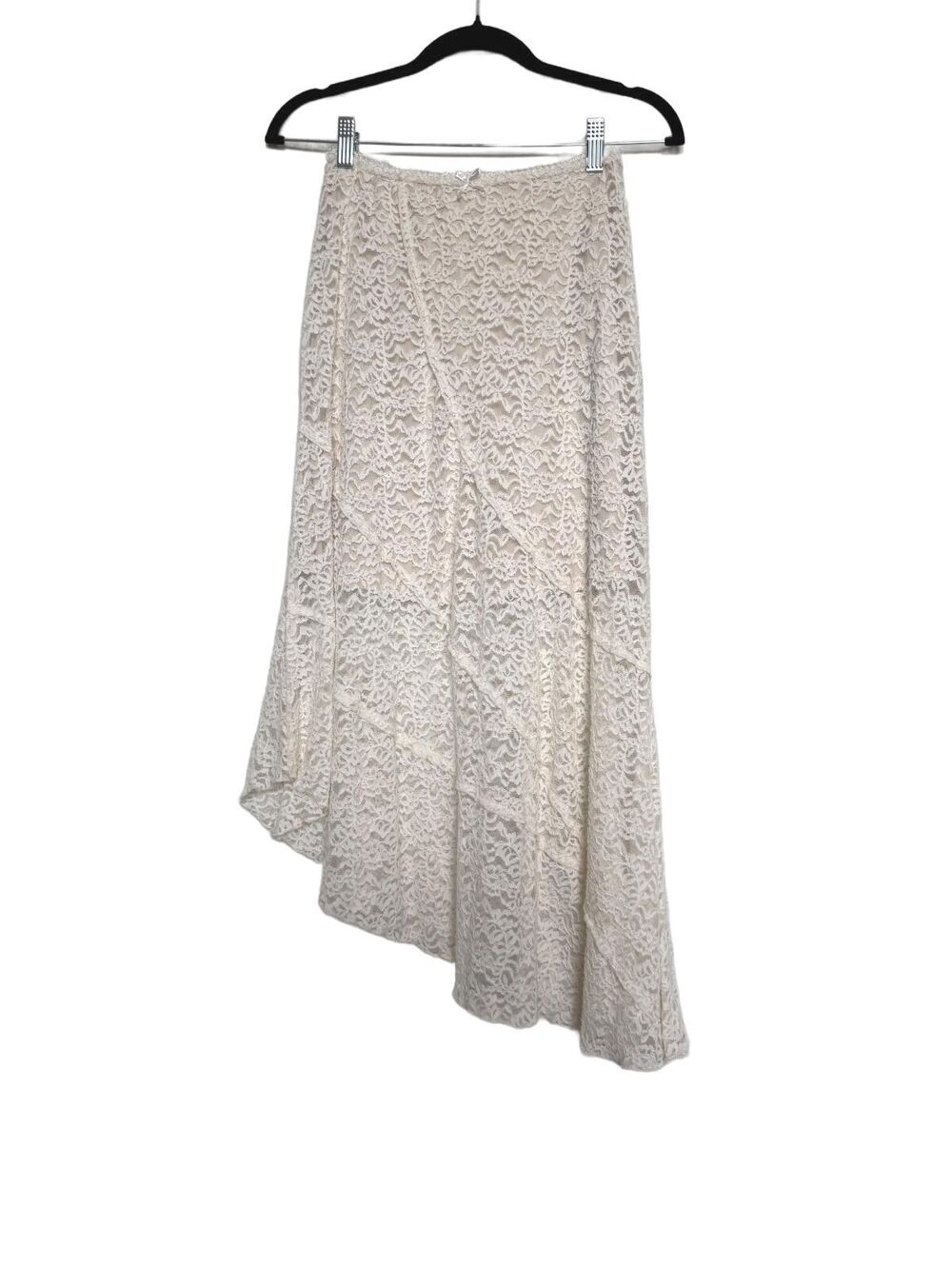Bohemian Cream Lace Asymmetric Midi Skirt Medium